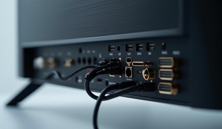 Back panel of a TV showing various ports.
