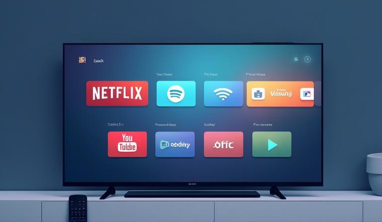 Smart TV interface showing app icons.